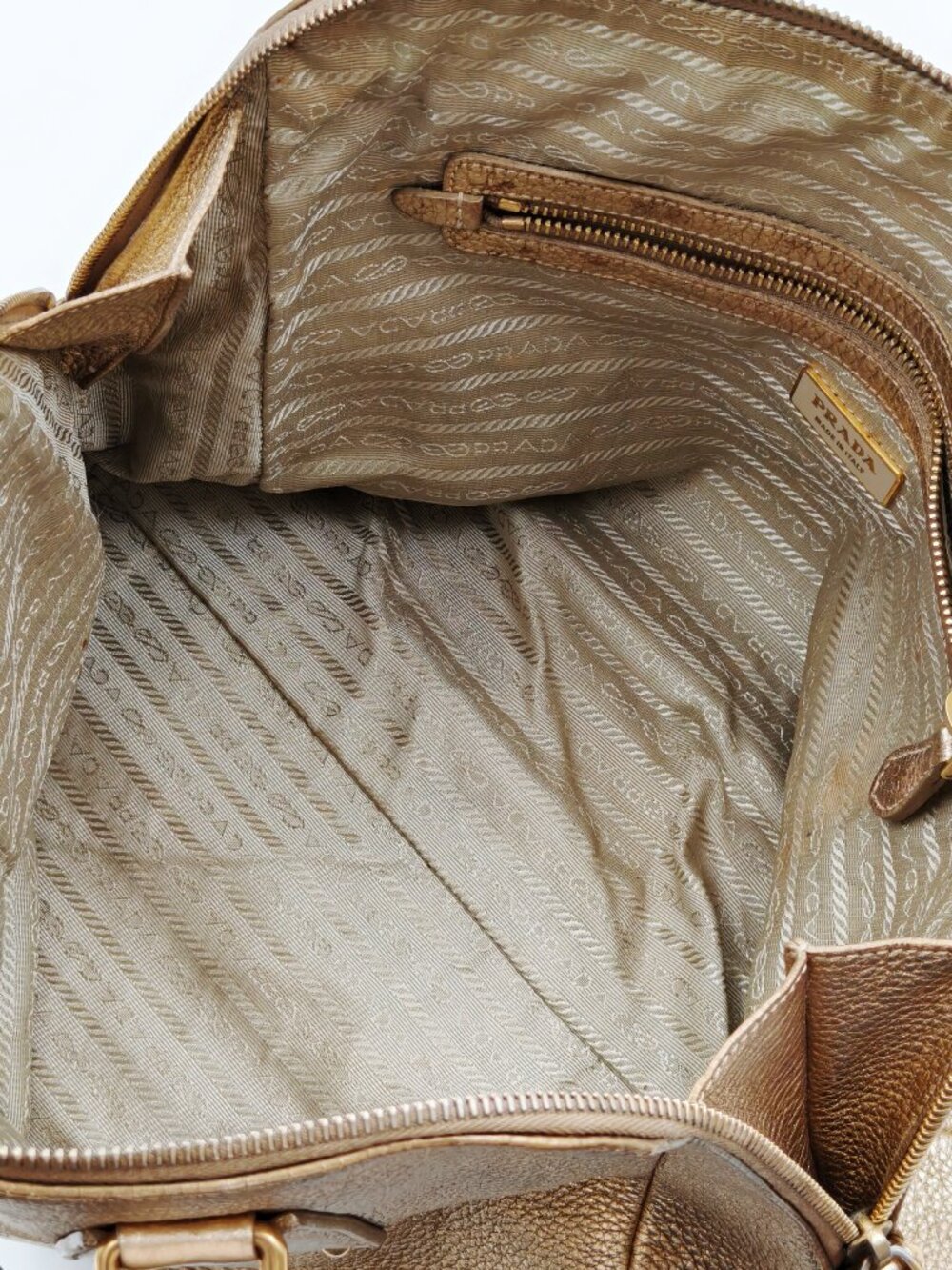 Prada Vitello Daino Metallic Gold Pebbled Leather Satchel Bag - Picture 10 of 13